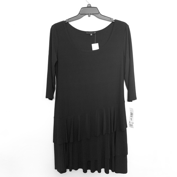 New Tiana B. Dress Black Tiered 3/4 Sleeves - Picture 1 of 5